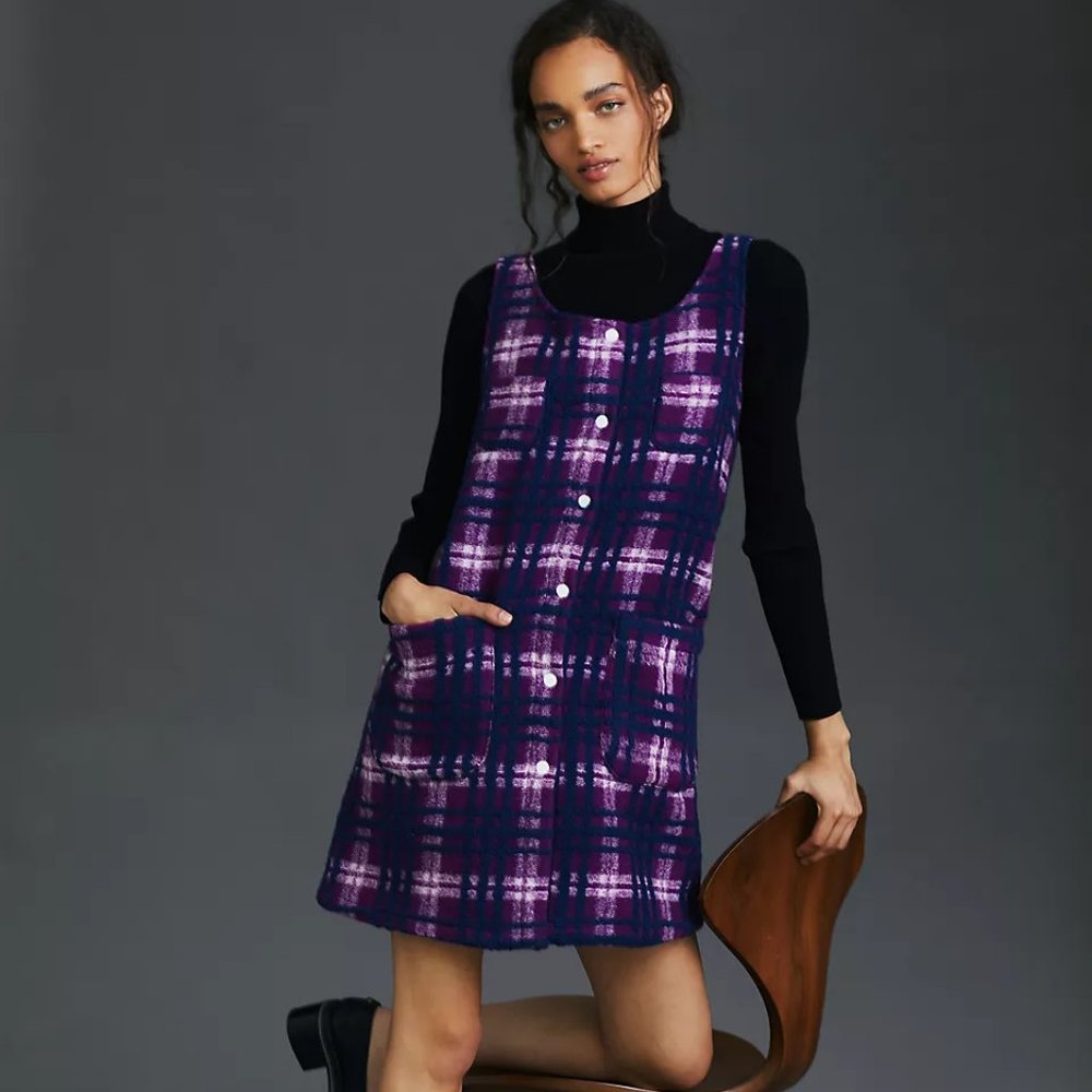 Anthro Carleen Plaid Mini Dress XL
